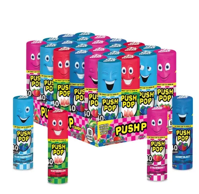 Push Pop Candy Lollipops - Individually Wrapped Variety Candy Party Pack - 24 Count Lollipops in Assorted Fruity Flavors - Fun Candy for Gifts, Celebrations, Party Favors, Gift Baskets, & Birthdays