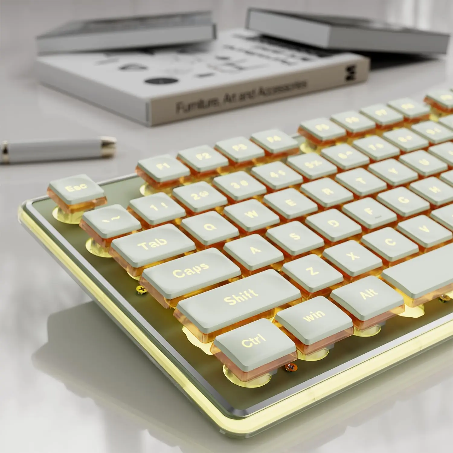 EWEADN GX710S Backlit Computer Keyboards, Wired USB Keyboard with Warm Backlit, Metal Panel, Plug and Play, Pudding Keycaps Full Size Quite Computer Keyboard for Win/PC/Laptop-Green
