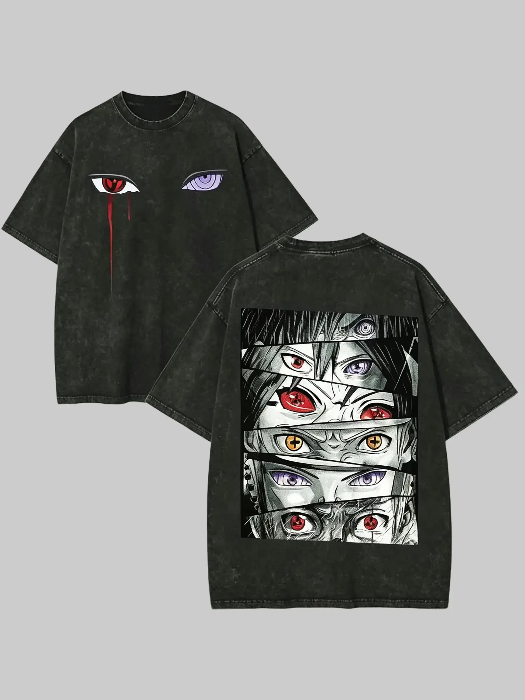 Men's Naruto Sharingan Graphic Tee, Vintage Washed Heavyweight Cotton Top, Oversized Drop Shoulder, Casual Distressed Streetwear, Menswear, Oversized Graphic Tee, Men's T Shirts, Anime Merchandise, Graphic Print, Heavy Cotton