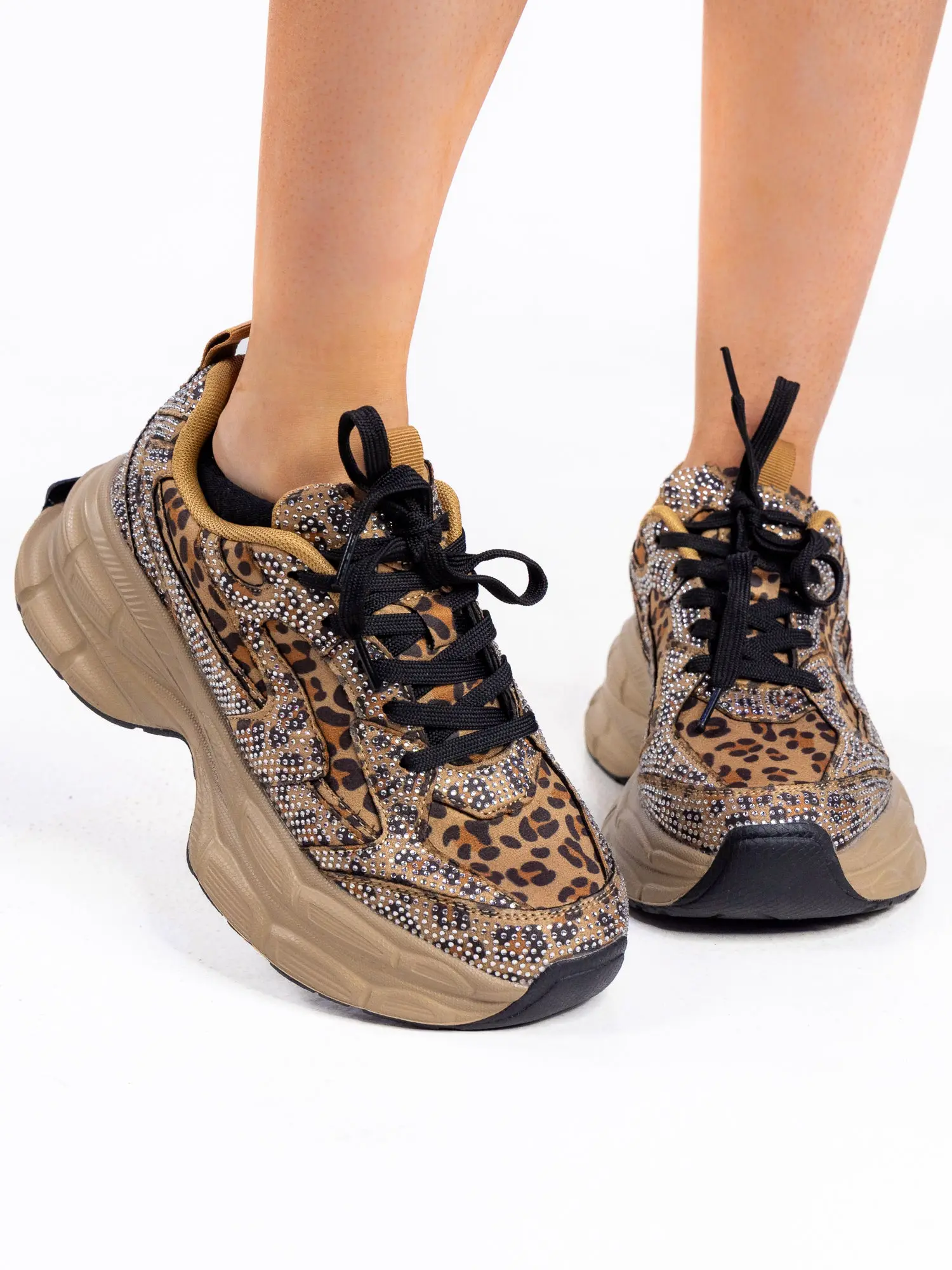 Leopard Glacier Women's Rhinestone Chunky Sneakers