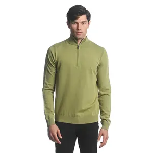 OLIVE SILK TENCEL QUARTER ZIP KNITTED SWEATER PM-16222