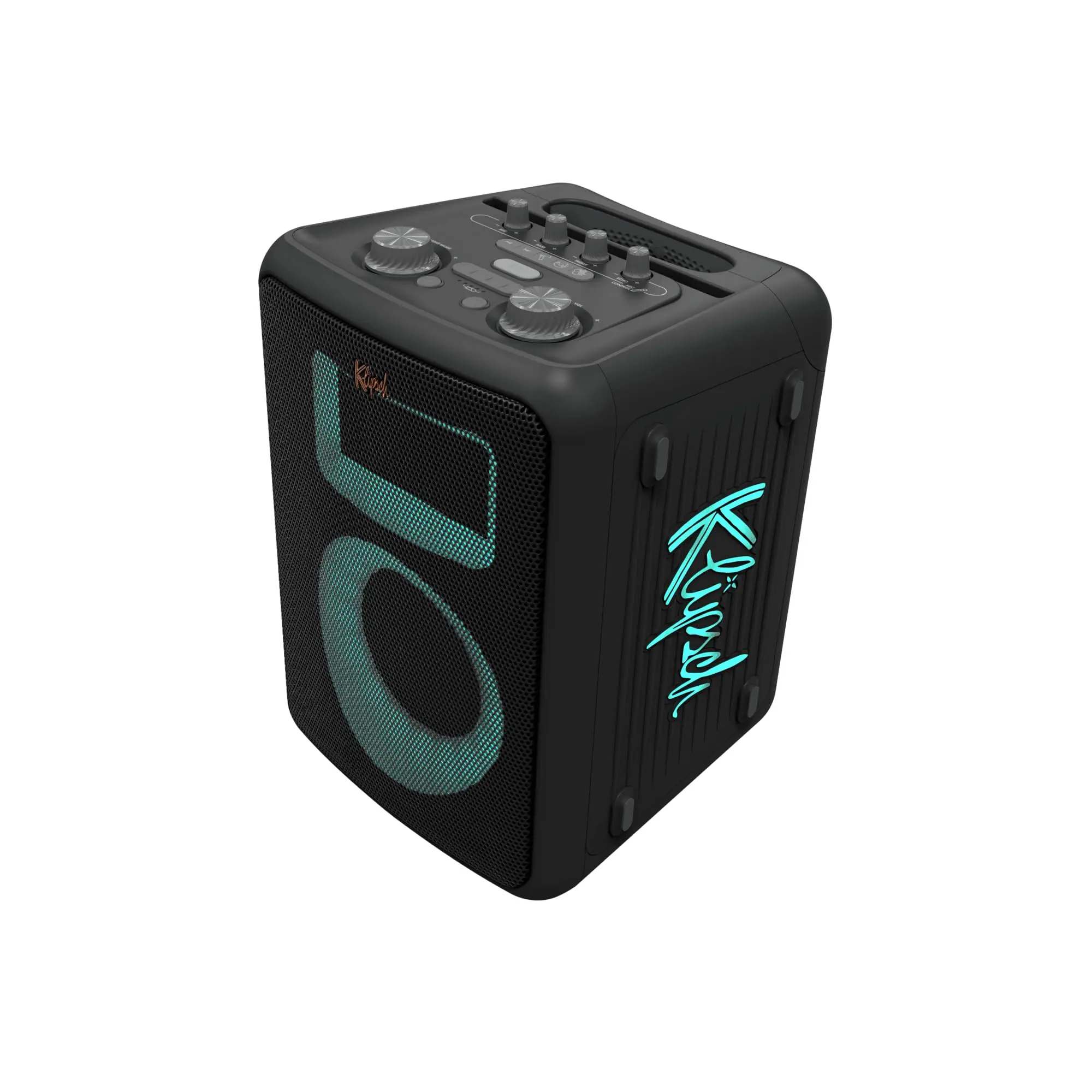 Klipsch Vegas Music City Portable Bluetooth Bass Speaker - 8hr Battery Life, 5 Dynamic LED Light Show Modes, IPX4 Water Resistance, Pole-Mountable, Wireless & Wired Connectivity, Aux Input, Included Karaoke Mic, Bluetooth & App Compatible, for Events, Bas