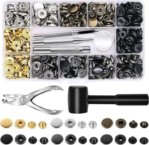 120 Sets Leather Snap Fasteners Kit with Hammer Puncher,12.5mm Metal Button Snaps Press Studs with 4 Setter Tools for Clothes,Jackets,Jeans Wears,Bracelets,Bags,Christmas Gifts,Hand Tools Kits