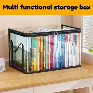 4-piece Heavy-duty Transparent Storage Boxes with Flip Lids, Collapsible Storage Box - Large Rectangular Organizers, Space-saving Design, Suitable for Books, Clothes, Office, Home, Travel - Durable Plastic Containers
