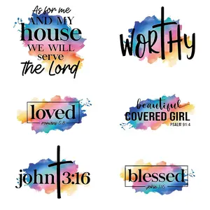Watercolor Letter Pattern Heat Transfer Sticker, 6pcs/set Handcraft DIY Kit Iron on Transfer Sticker, Washable & Durable DIY Decoration for T-shirt, Jeans, Backpack, Diy Material