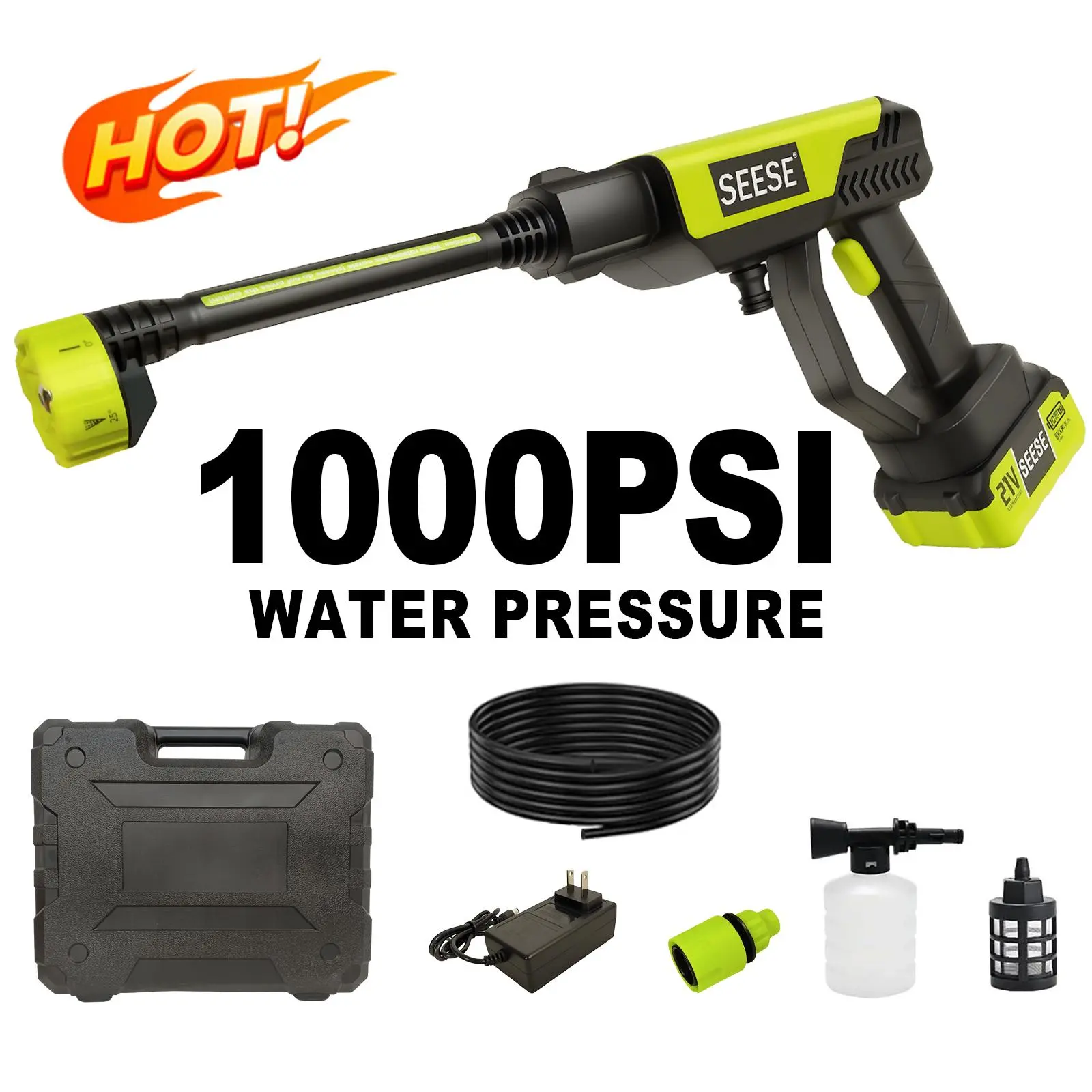 SEESE Portable 21V Cordless Pressure Washer Compact Power Washer for Car Patio & Garden Cleaning with Accessories SEESE Portable 21V Cordless Pressure Washer Compact Power Washer for Car Patio & Garden Cleaning with Accessories