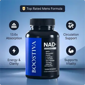 Boostiva NAD+ Supplement For Men - L-Carnitine, L-Arginine, CoQ10, Liposomal NAD+, Maca & Ashwagandha - Energy, Circulation, Prostate Support - 60 Capsules Natural Fitness Dietary Vitamin