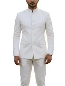 Men's 2-Piece Chinese Suit Chinese Stand Collar Slim Fit Suits Front Button Blazer Pant Set Formal Long Sleeve