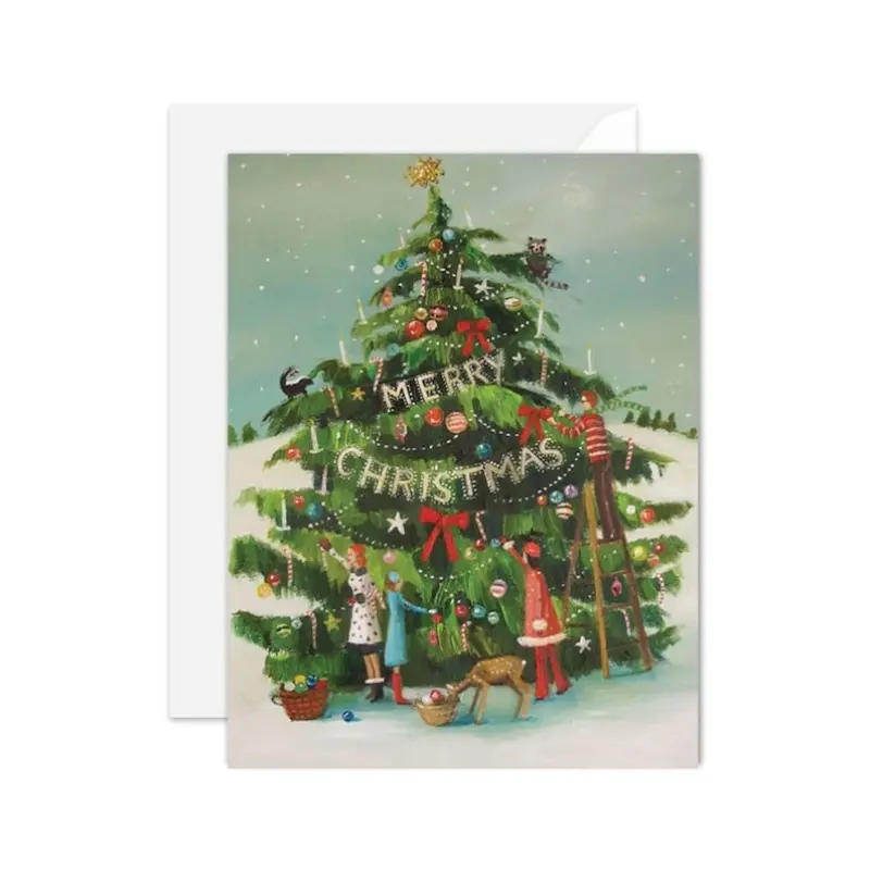 1pc Mint Family Decorated Christmas Tree Christmas Cards, Christmas Cards