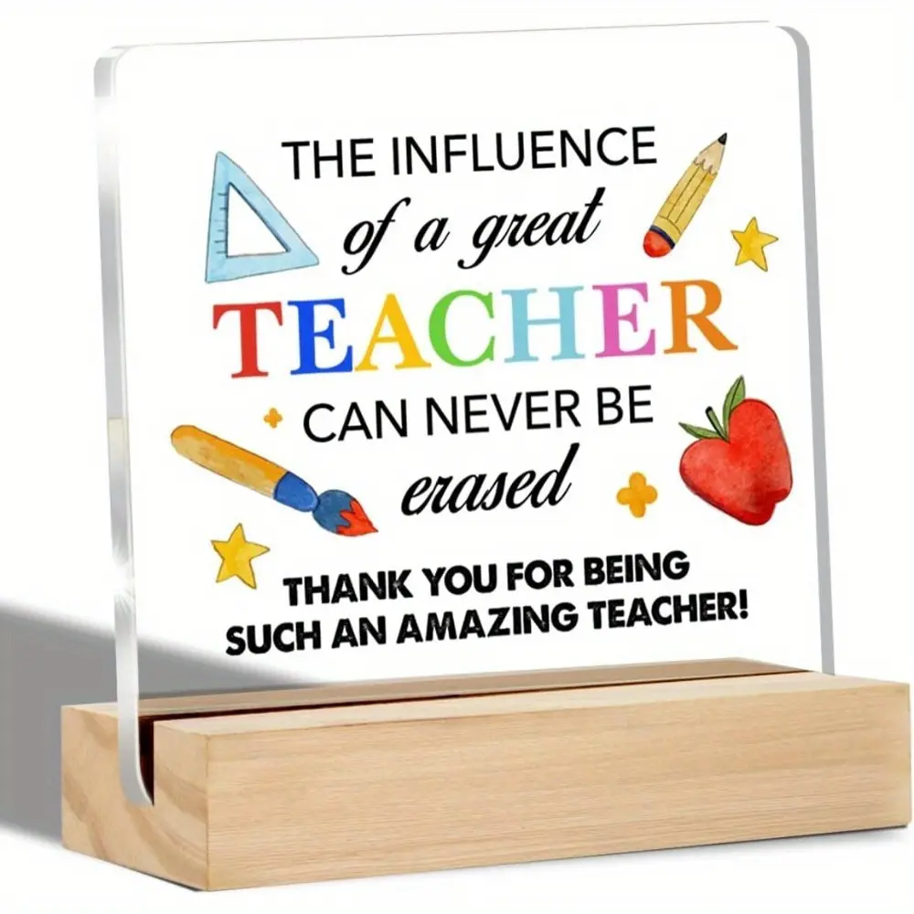 Motivational "The Influence of a Great Teacher" Acrylic Wood Plaque, Home Decor Products, Small Desk Decor for Home Office, Meaningful End-of-Year Teacher Gift, Signs