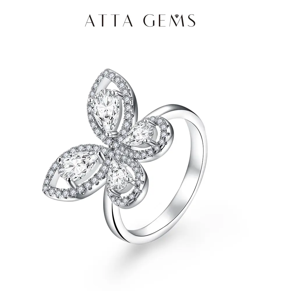 Women's Vintage Pear-Shaped Artificial Moissanite Butterfly Ring - Ideal Gift for Valentine's Day or Anniversary, R104 summerwins