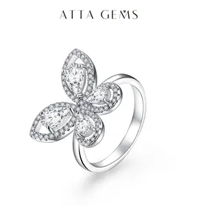 Pear Shape Synthetic Moissanite Butterfly Vintage Ring For Gift Valentine's Day Woman Anniversary R104