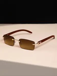 Fashion Vintage Rectangular Glasses, High-Quality Unisex Frameless Ocean Lenses, Simple Versatile Daily Casual Wear Decorative Eyewear