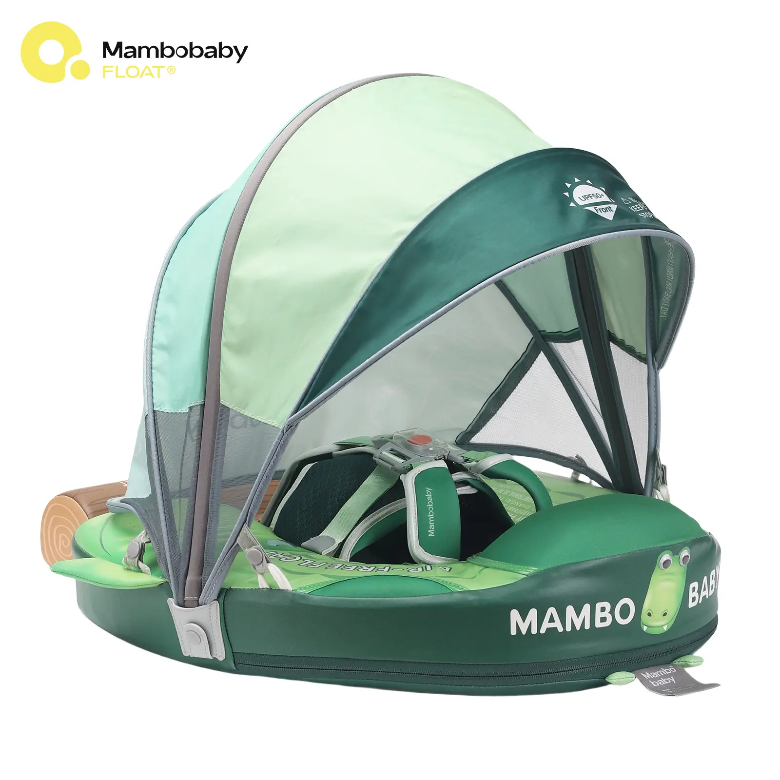 Mambobaby Crocodile Baby Swim Float, Non-Inflatable Baby Pool Float with Removable Canopy for Babies 3–24 Months
