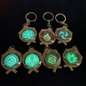New Luminous Glass Keychain Anime God's Eye Genshin Impact Vision Element Men Car Key Chain Women Cute Bag Pendant Key Ring Gift