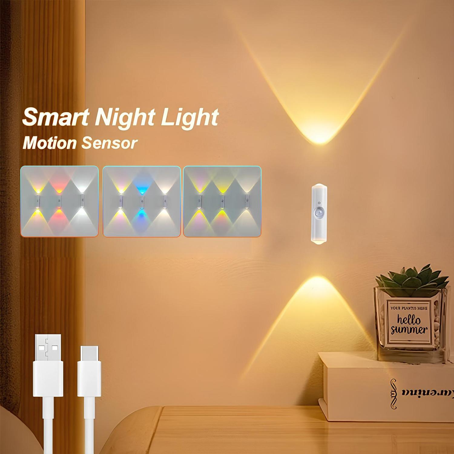 Smart Rechargeable LED Night Light with Motion Sensor | RGB Gradient Ambient Lighting, Dimmable Wall Lamp, Magnetic Stick-On, USB Charging, Perfect for Bedroom, Stairs