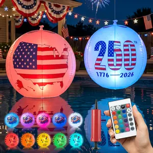 Avatar Controls US 250th Anniversary Solar Floating Pool Lights 16", 2 Pack Inflatable Glow Balls with Remote, 12 Color Changing Waterproof Float or Hang for July 4th Independence Day Backyard Party Decorations Yard Lighting