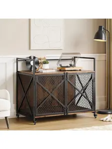 Gaomon 41-Inch Rustic Brown Furniture-Style Wire Metal Kennel, 100lb Capacity Portable Escape-Proof Kennel with Locking Casters, Removable Tray, Divider, Breathable Space for Indoor Enclosure