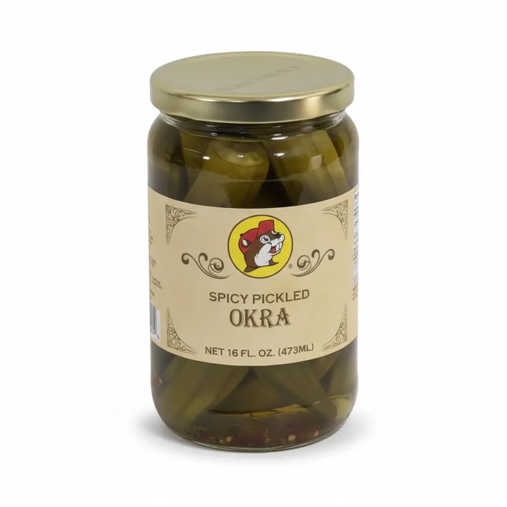 Buc-ee's Spicy Pickled Okra Veggie Snacks - Natural Fermented Pickles, Crunchy Tangy Bold Flavor Jarred Preserves with Spices & Chili Peppers, 16 fl oz (473ml) Savory Pantry Food for Spicy Food Fans