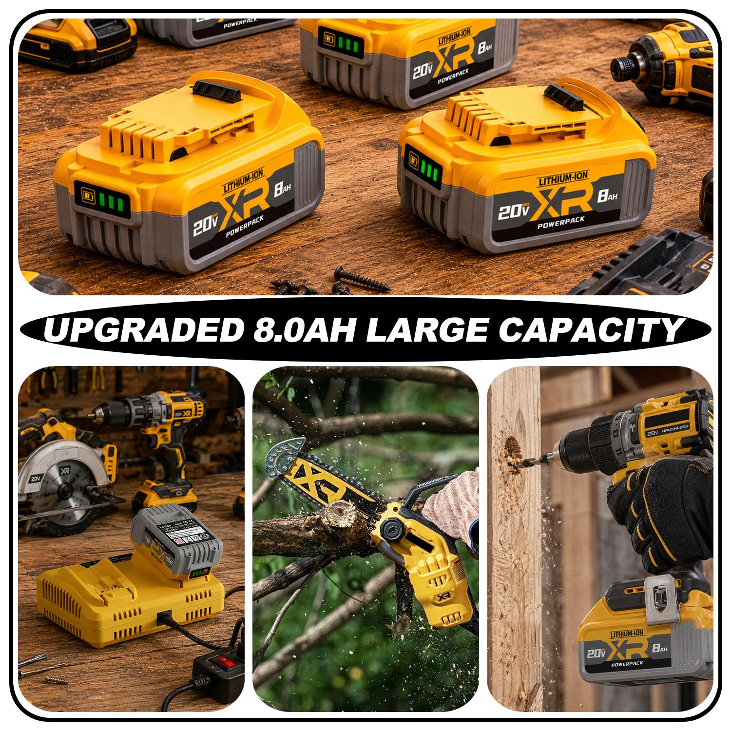 Brand New Upgrade Dewalt Replacement Battery 20V Max 8.0Ah Lithium Compatible with DCB208 DCB200 DCB206 DCB205 DCB204 Cordless Power Tools high-capacity