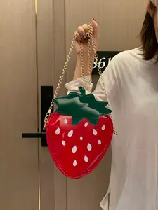 Women's Cute Strawberry Design Crossbody Bag, Fashionable Chain Strap Novelty Bag for Party, Casual Trendy Versatile PU Leather Daily Commuting Bag, Embellished Shoulder Bag, Fashionable Unique Bags