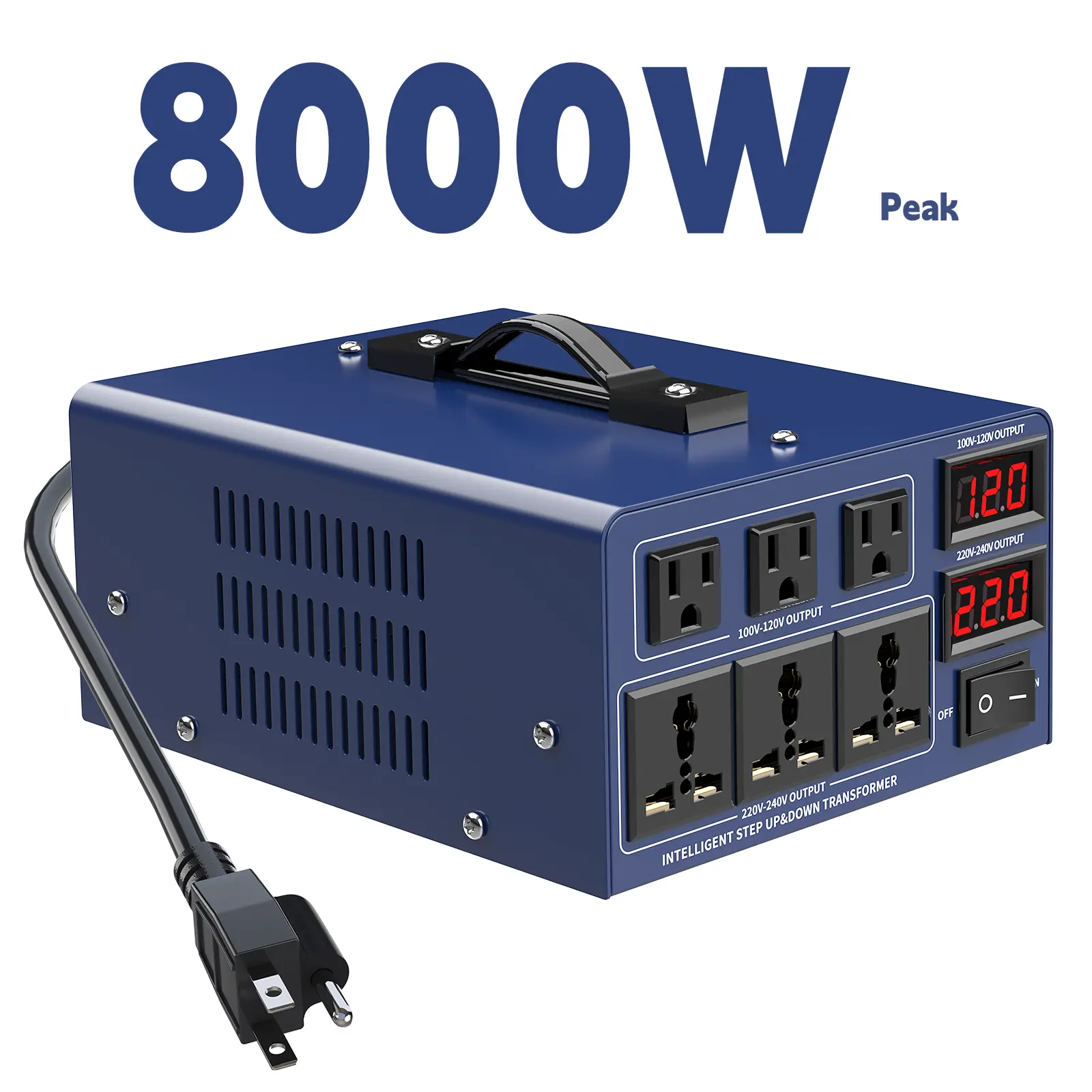 8000W Voltage Converter 110-130/220-240V Transformer 4000W Continues, Heavy Duty Step Up/Down Power Converter Transformer With 3 US Outlets, 3 Universal Outlets, LCD Display, Useful For Travell and Home
