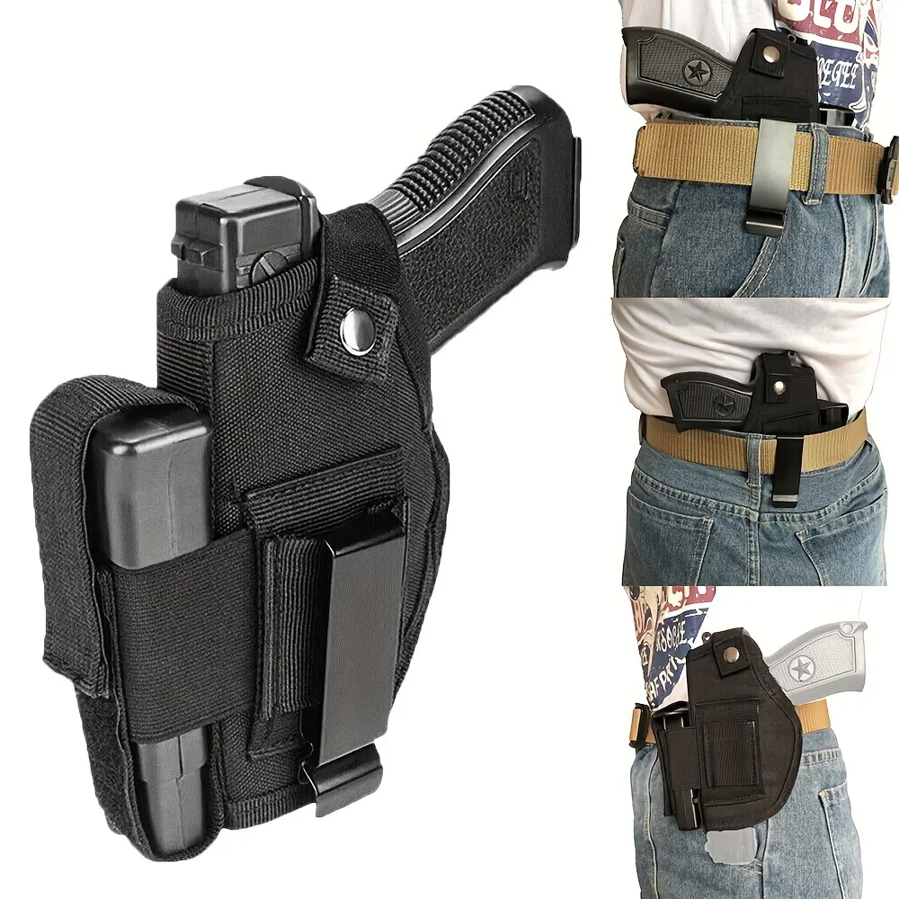 Universal Tactical Holster for Concealed Carry, Ambidextrous IWB OWB Pistol Holster with Spare Magazine Pouch for Left or Right Hand Draw, Universal Holster