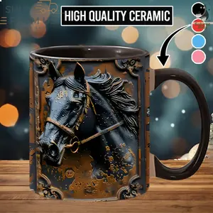 2D Sublimation Horse Art Coffee Mug, Dark Fantasy Stallion Ceramic Cup 11oz, Gothic Western Animal Illustration Mug, Bold Masculine Drinkware, Rustic Country Ranch Style Coffee Tea Cup, Unique Gift For Horse Lover Decor