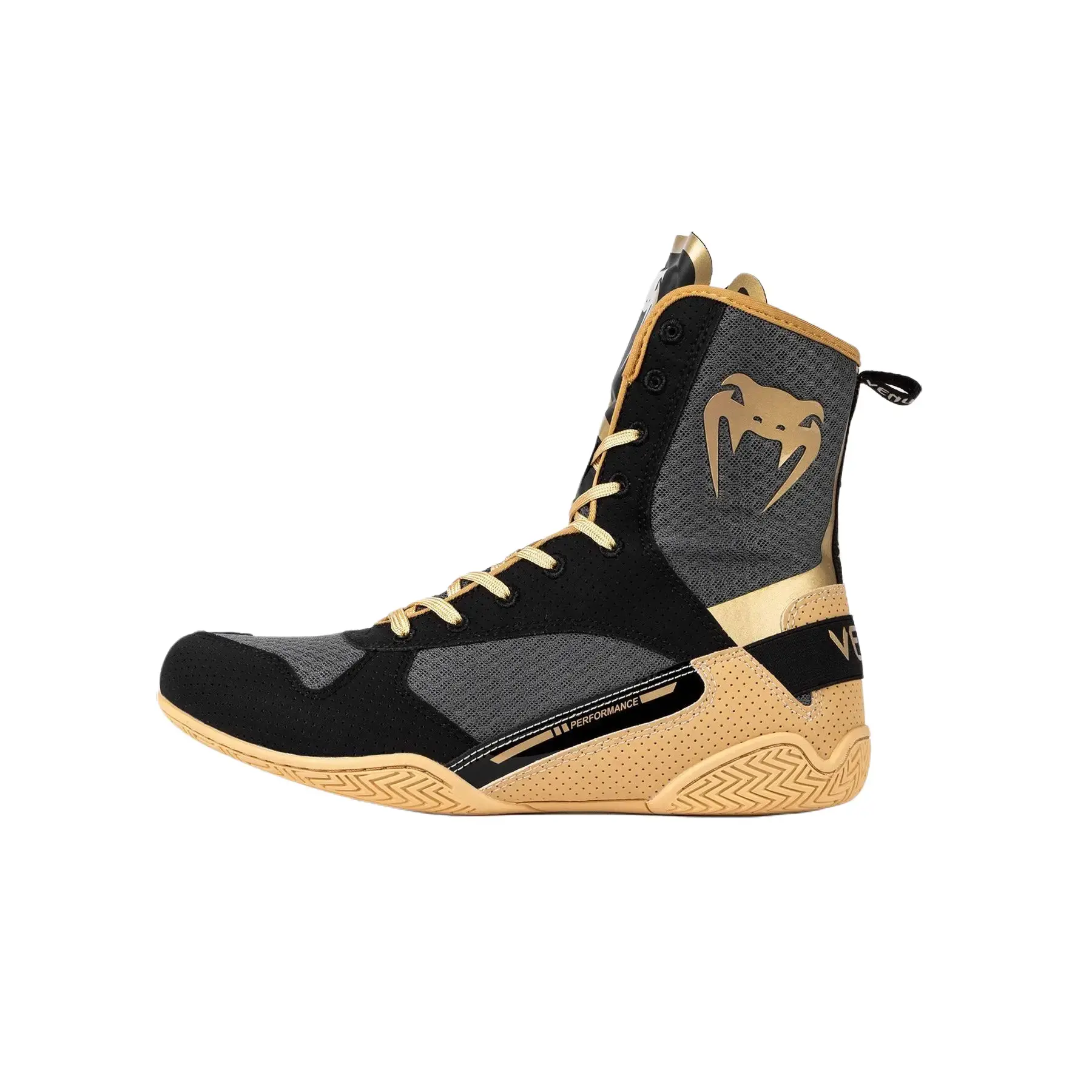 Venum Elite Boxing Footwear - Black/Beige, Durable Construction, Mesh Design, Training Support, Elevated Performance, Breathable