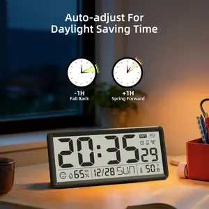 EASYERA 15 Inch Atomic Digital Wall Clock, Battery Operated, Auto Set, Big Display with Temperature, Humidity, Date, Day, Silent Non-Ticking, 4 Time Zones, DST, Wireless Self-Setting, Large Desk Clock Perfect for Home, Office or Classroom tiktokshopspring