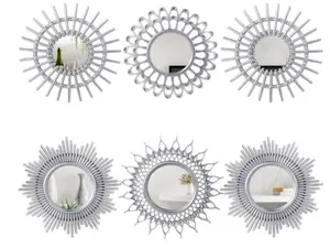 6 Silver Sunburst Circle Wall Mirrors – Decorative Set for Entryway, Bathroom, Bedroom, Living Room Decor