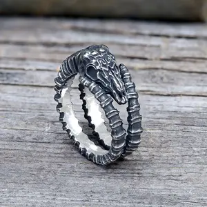 Vintage Goat Head Skull Stainless Steel Open Ring for Men Women Statement Jewelry Daily Wear