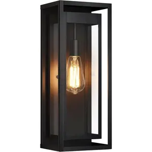 Large Outdoor Wall Sconce, 19" Outdoor Wall Lights Wall Mount, Matte Black Exterior Lighting Fixtures Anti-Rust Porch Lights with Clear Glass for Front Door, Garage, 1 Pack