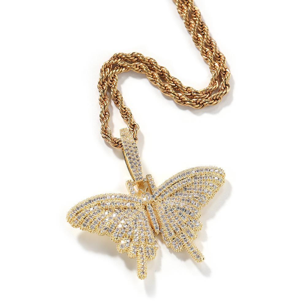 CDM Delicate Butterfly Necklace for Gift - 2pcs Set with Trendy Hip Hop Link, Artifical Zircon, Unisex, 24inch, Trendy Design for Daily Wear