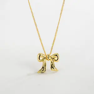 Fashion Jewelry Bow Necklace for Women's Light Luxury and Versatility, Collarbone Chain Color Preservation Heart Style Choker