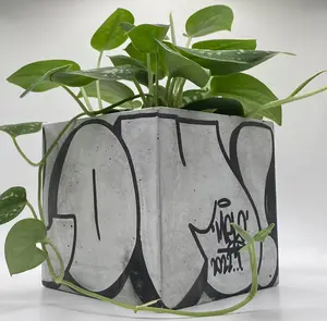 Custom Concrete Graffiti Planter, modern planter, flower vase, concrete pot planter, garden gift, customizable gift