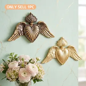 European Vintage Heart Wing Interior Wall Decor, Heart Shaped Decor, Resin Relief Sacred Heart Hanging Ornament, DIY Wall Decoration for Bedroom, Living Room, Party