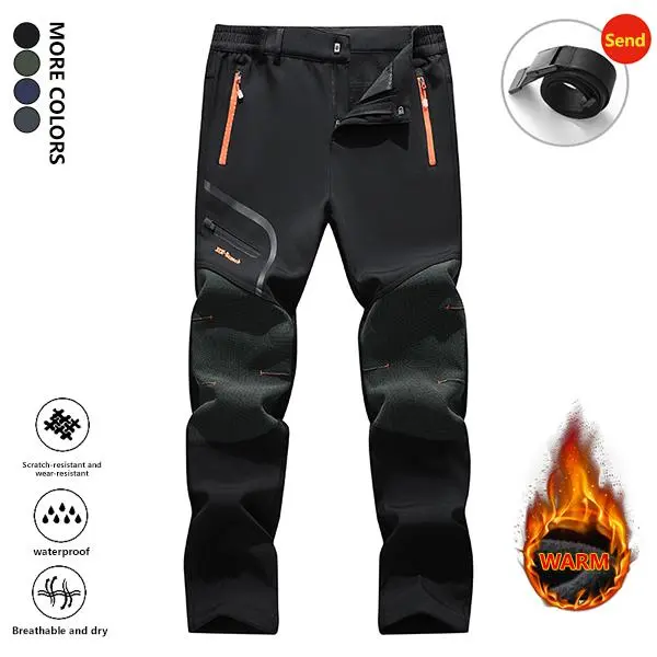 Men's Winter Work Pants, Thick Fleece-Lined Straight-Leg Carpenter Style with Zippered Pockets, Warm Windproof Outdoor Clothes, Thick Fabric, Outdoor Work