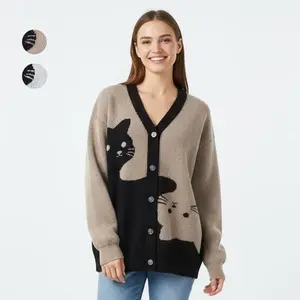 #SummerVibes 2026 Women's Spring/Summer Cardigan Coat Sweater - Same Style for Both Men and Women - Couple's Clothing Sweater - Pure Color Cat Design - Polyester Fiber - Student Casual