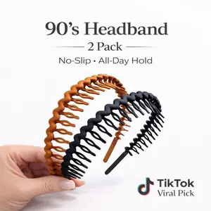 90s Fashion Headbands (4PCS), Neutral Colors, Plain Casual Zigzag Wavy Vienna Hair Accessory with Teeth Grip, Flexible Non-Slip, Comfortable No-Pinch No-Pressure Fit, Hair Comb, Clean Look
