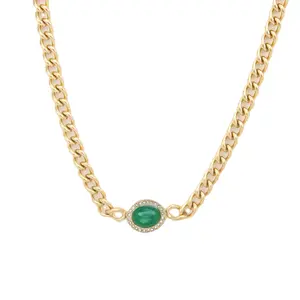 N007:Green Emerald Stainless Steele For womenMen, Minimalist Tiny Emerald Necklace For Women And Men,Color Not Fade, Waterproof