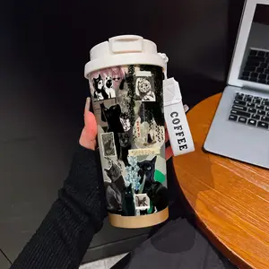 Abstract Cat Texture Coffee Cup, Portable Dual Drink Insulated Tumbler, Heat/cool Keeper, Boho Style, Office, Travel, Outdoor Essential