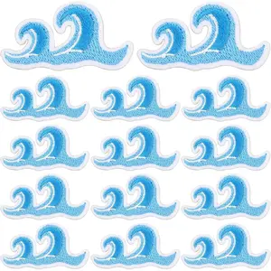 20pcs Ocean Wave Embroidered Patches Blue Sea Wave Iron on Patch Applique Repair Embroidery Patches for Clothes Dress Jackets Caps DIY Sewing Craft Decoration