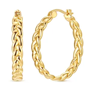 MULA 18K Gold Plated Silver-plated Braided Hoop Earrings, Elegant Textured Twist Design, Perfect Gift for Girlfriend, Wife, Mom on Birthday, Anniversary, Valentine's Day, Christmas