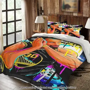 Basketball player Stephen Curry colorful graffiti art bedding set (3 pieces) includes 1 duvet cover and 1/2 pillowcases (pillow inserts not included). Suitable for bedrooms, homes, schools, and all seasons. A perfect gift for Valentine's Day and Easter.