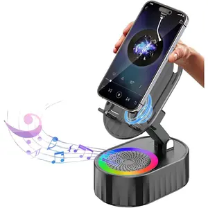 Induction Audio  Speaker 5in1 Phone Holder  Rechargeable (3000mAh) with Colorful Ambient Light 300? Foldable for Tablet  Android, Gifts for Men Women (Black)