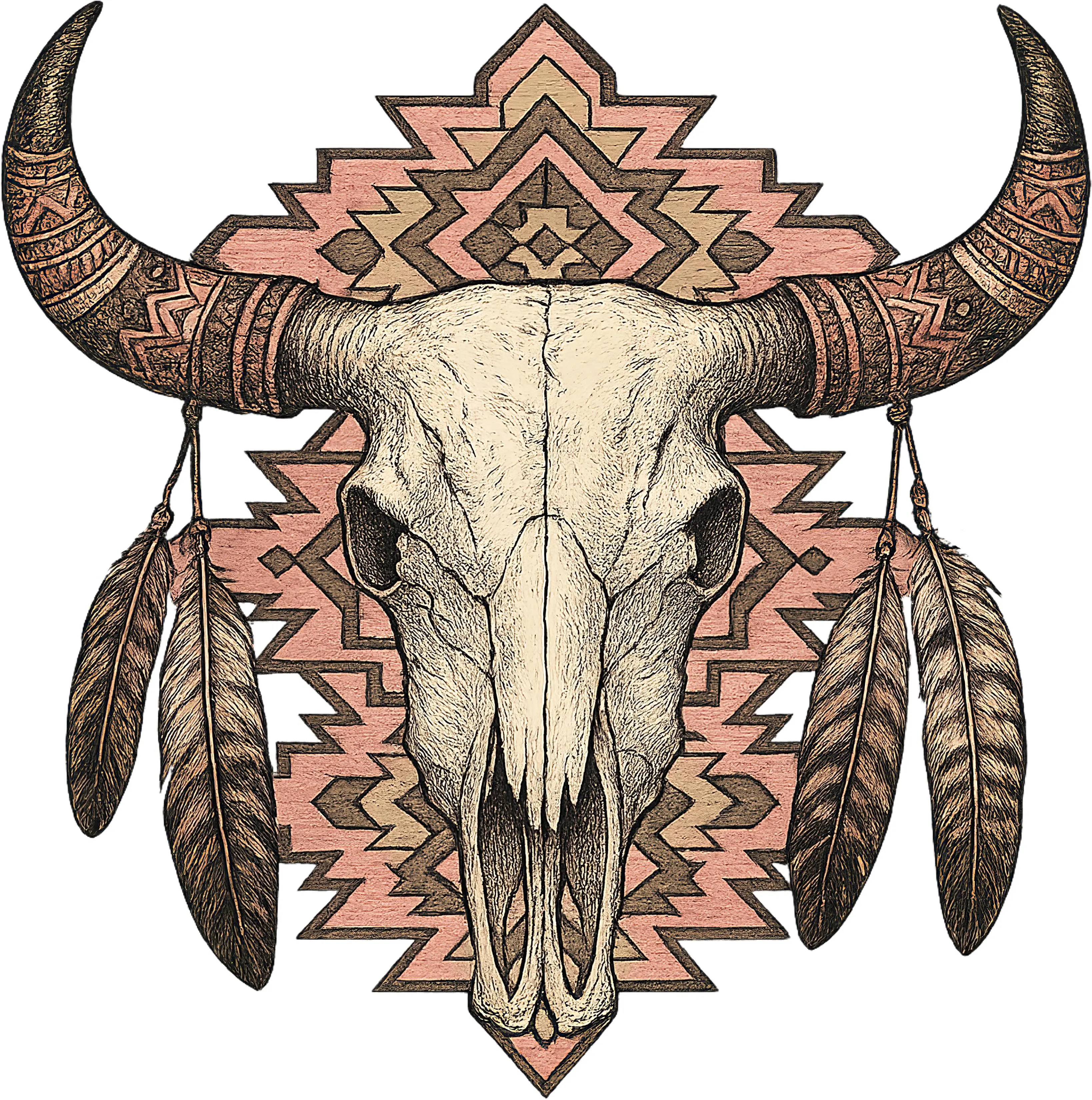 DTF Transfer – Cow Skull Feathers Multi Sizes (CO-CS003)