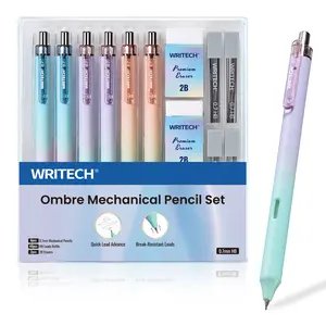 WRITECH Up Mechanical Pencil Set 6ct Gradient Barrel 0.7mm Pencils with 4 Tubes of HB Lead Refills & 2 Extra Erasers for Writing, Drawing, and Sketching Multifunctional Stationery