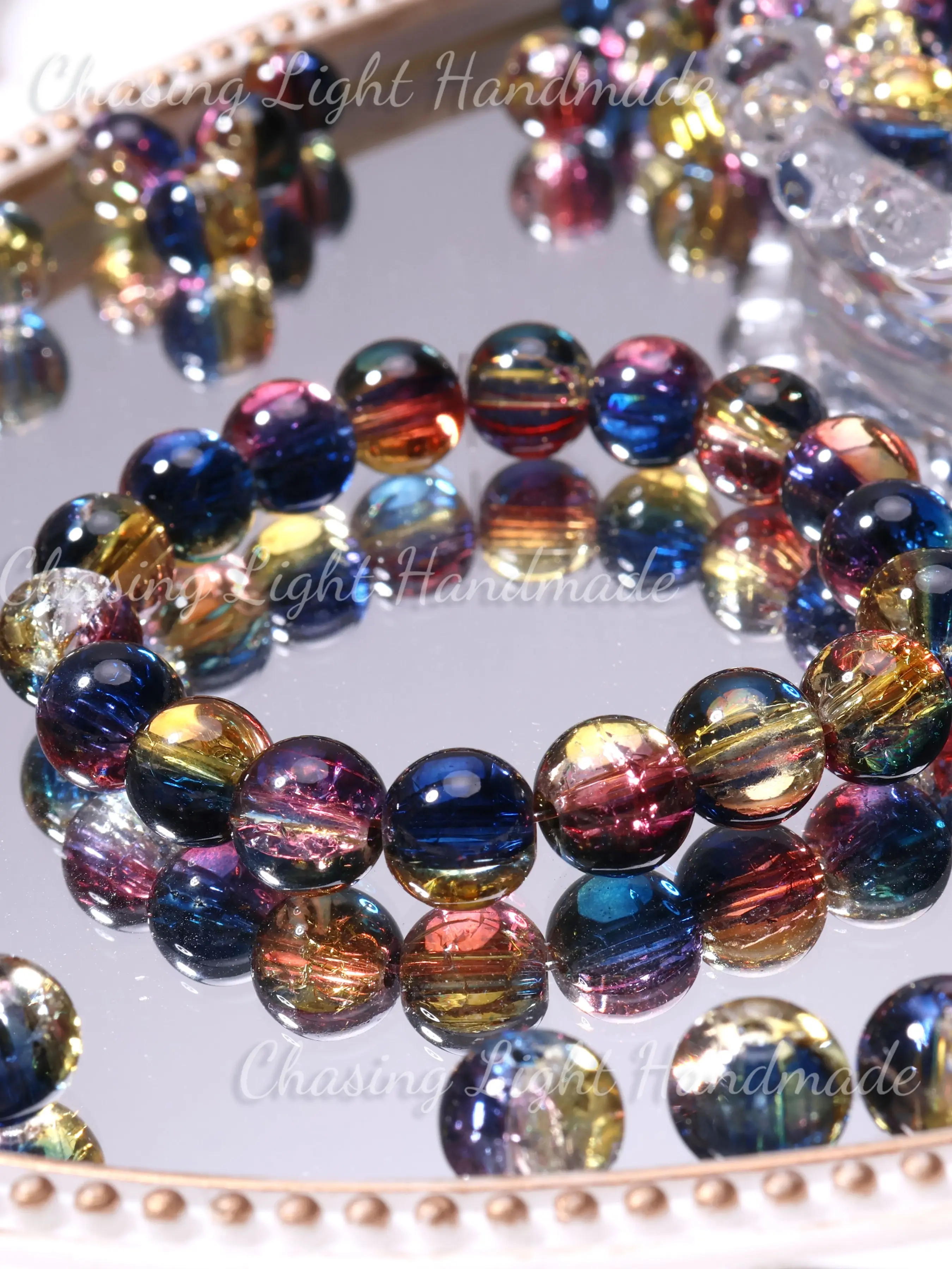 50pcs DIY Beading Supplies, Fantasy Galaxy Glass Loose Beads, Blue Interwoven, Transparent Brilliant, Jewelry Crafting, Premium Glass Beads, Glass Beads For Jewelry Making