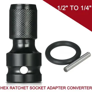 Heavy Duty High Torque1/2 inch Square Drive to 1/4 inch Hex Female Socket Adapter Converter Chuck Adapter for Impact Air and Electric Wrench.